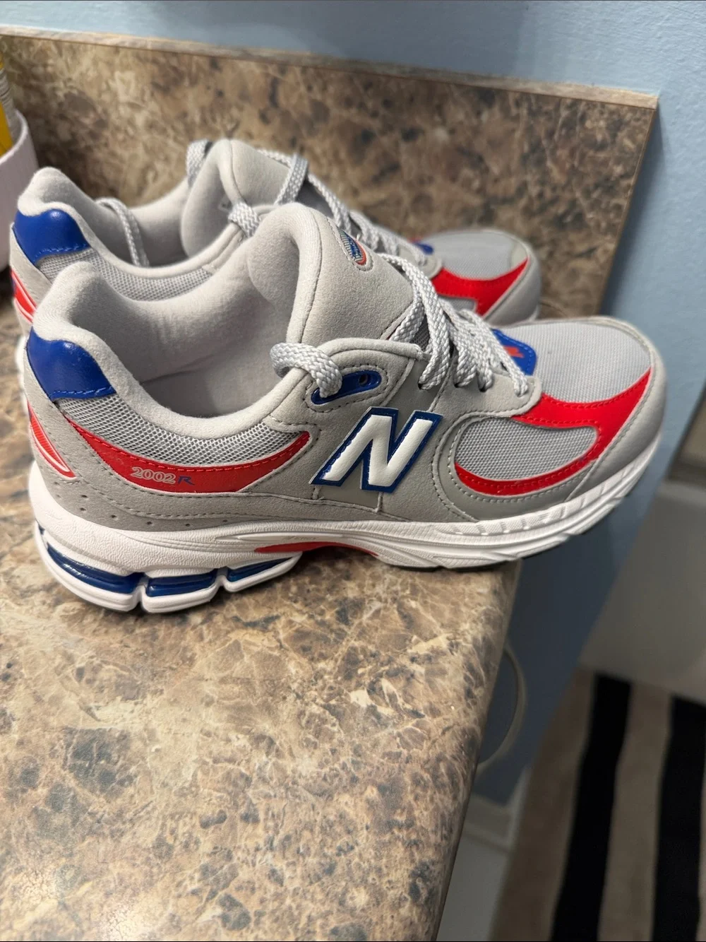 New Balance Grey Red Blue Running Sneakers